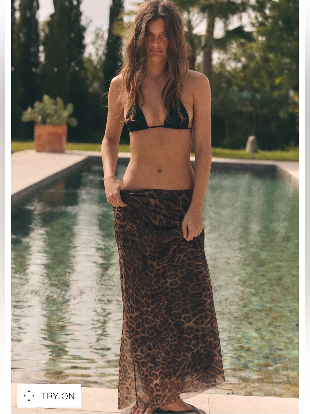 Zara Sheer Leopard Print Maxi Skirt - Brown & Black, large size